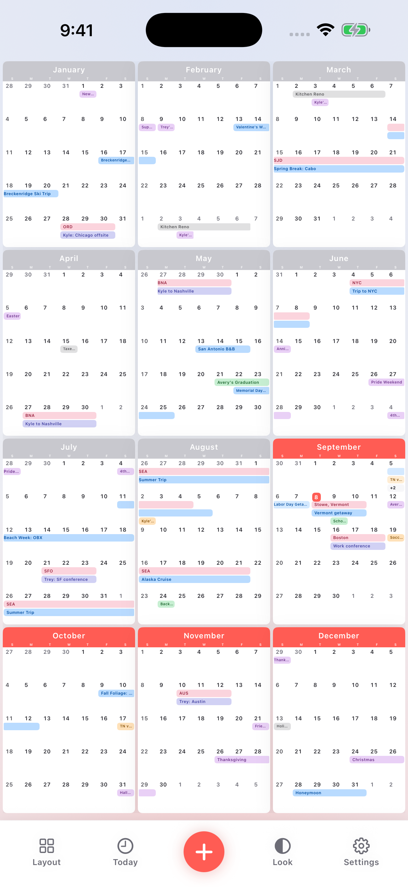 Actual Walli iPhone year view with example events